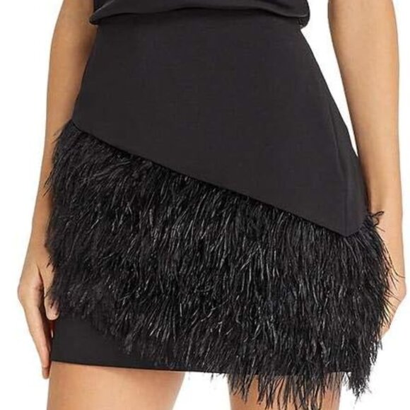 Parker High Waist Stretch Crepe Black Fitted Mini Skirt Feather Trim Side Zip 0 - Picture 2 of 8